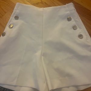 Zara White High Waisted Button Shorts